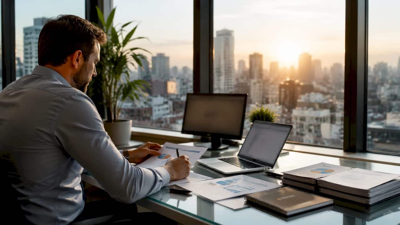 Espace de travail équipé d’outils d’analyse et de suivi financier