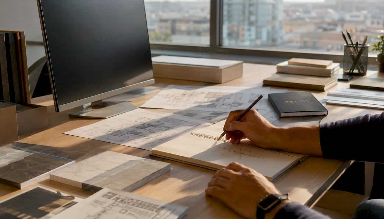 Des mains manipulent des données numériques sur un poste de travail en entreprise.
