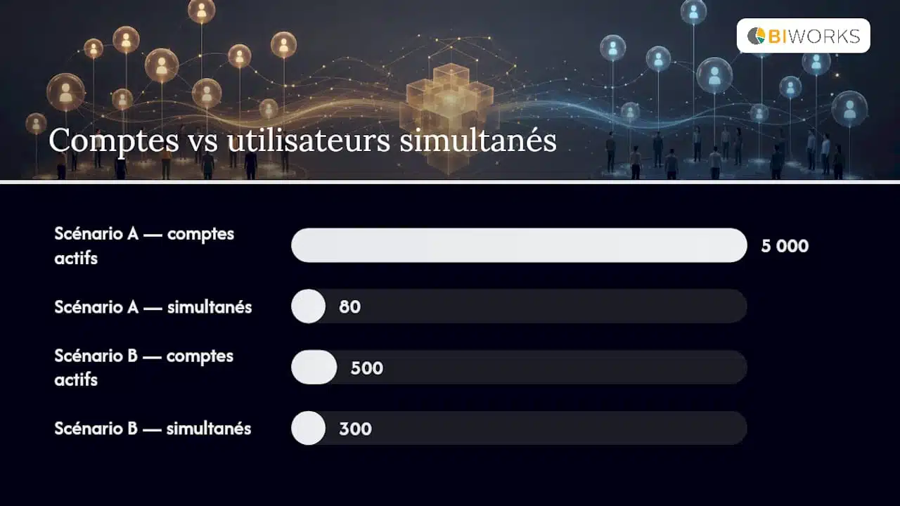 Comparaison entre utilisateurs actifs et utilisateurs simultanés